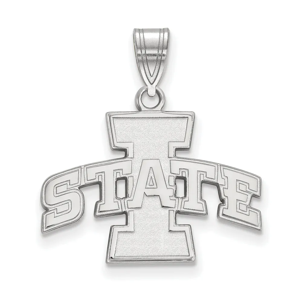 14k White Gold Iowa State Medium 'I STATE' Pendant