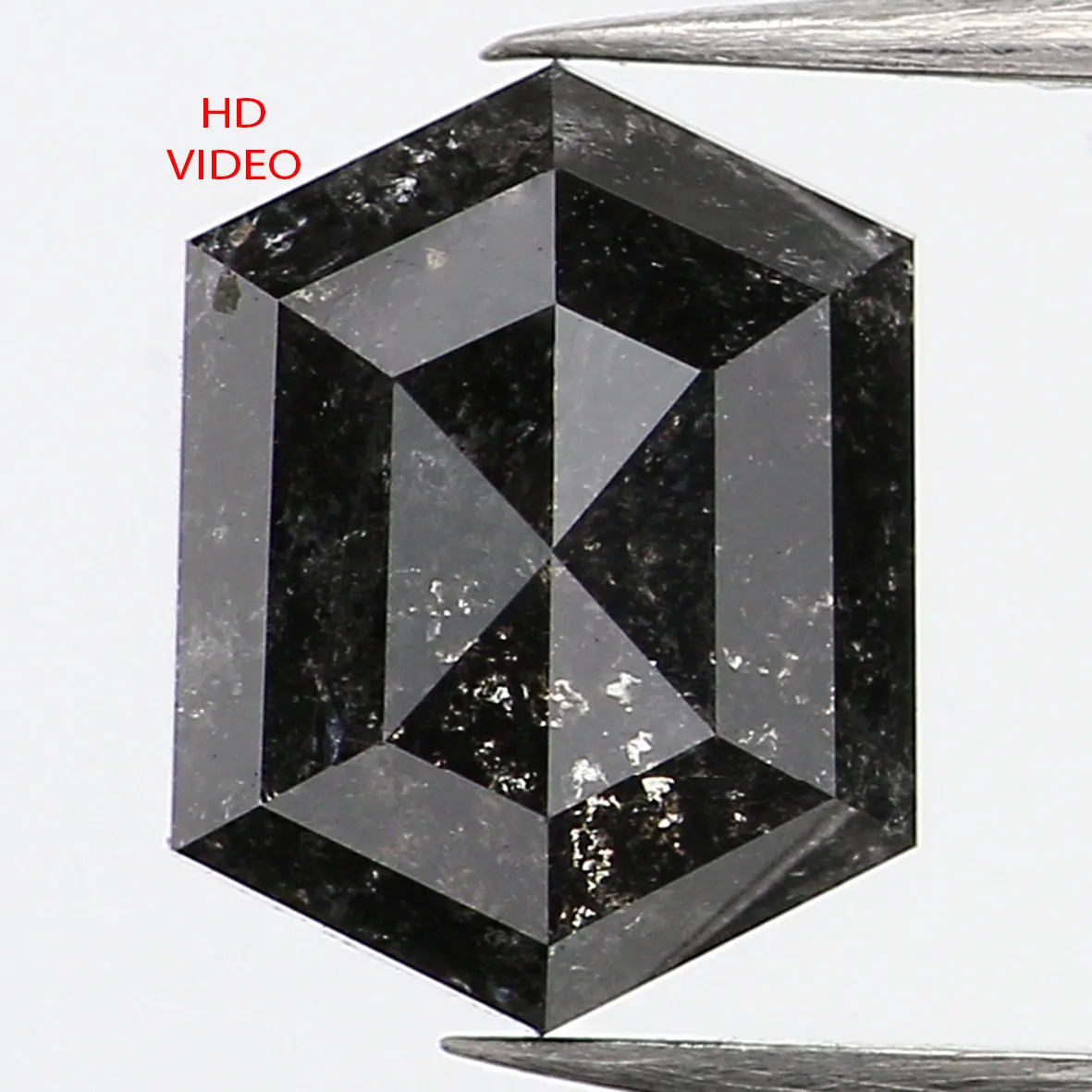 1.55 CT Natural Loose Hexagon Shape Diamond Salt And Pepper Hexagon Diamond 8.00 MM Black Grey Color Hexagon Shape Rose Cut Diam