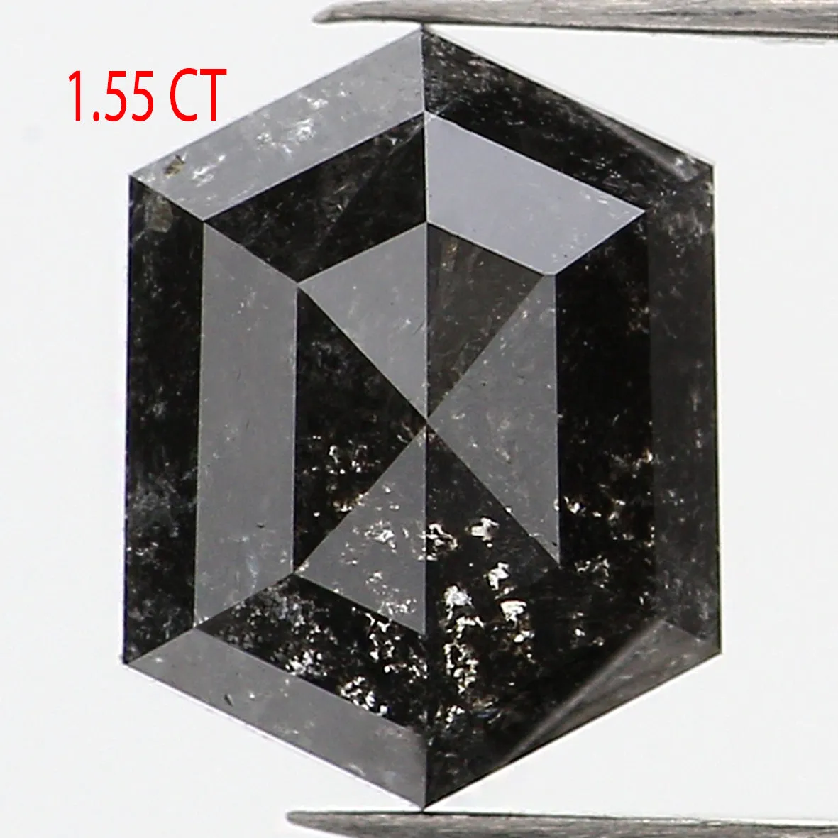 1.55 CT Natural Loose Hexagon Shape Diamond Salt And Pepper Hexagon Diamond 8.00 MM Black Grey Color Hexagon Shape Rose Cut Diam