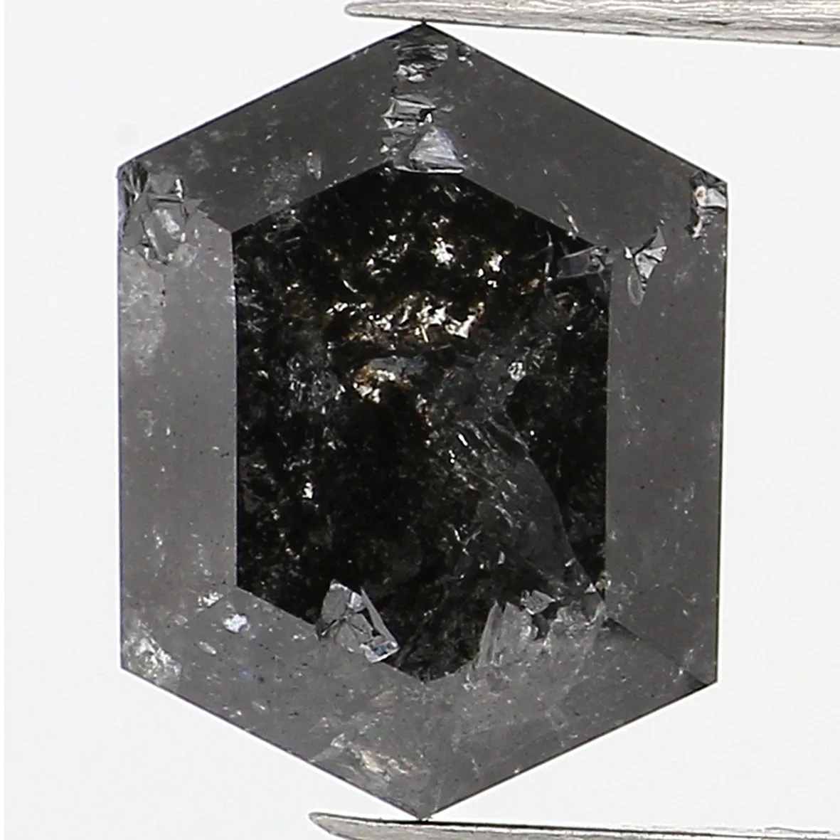 1.55 CT Natural Loose Hexagon Shape Diamond Salt And Pepper Hexagon Diamond 8.00 MM Black Grey Color Hexagon Shape Rose Cut Diam