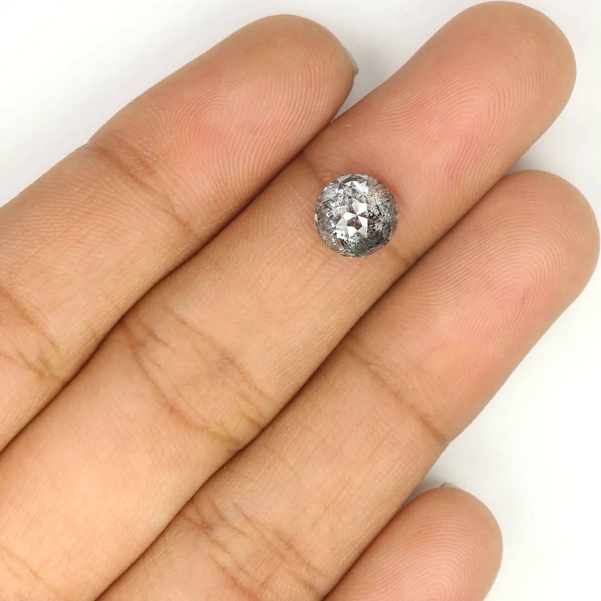 1.70 Ct Natural Loose Round Rose Cut Diamond Black Grey Color Rose Cut Diamond 7.30 MM Natural Loose Salt And Pepper Rose Cut Di