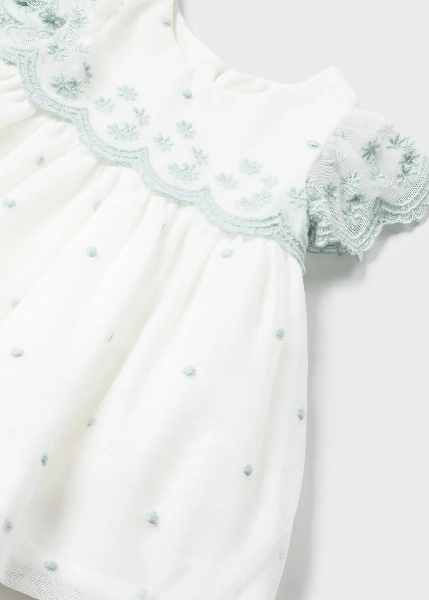 1826 - Embroidered tulle dress for newborn girl - Cream-jade