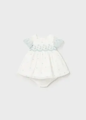 1826 - Embroidered tulle dress for newborn girl - Cream-jade