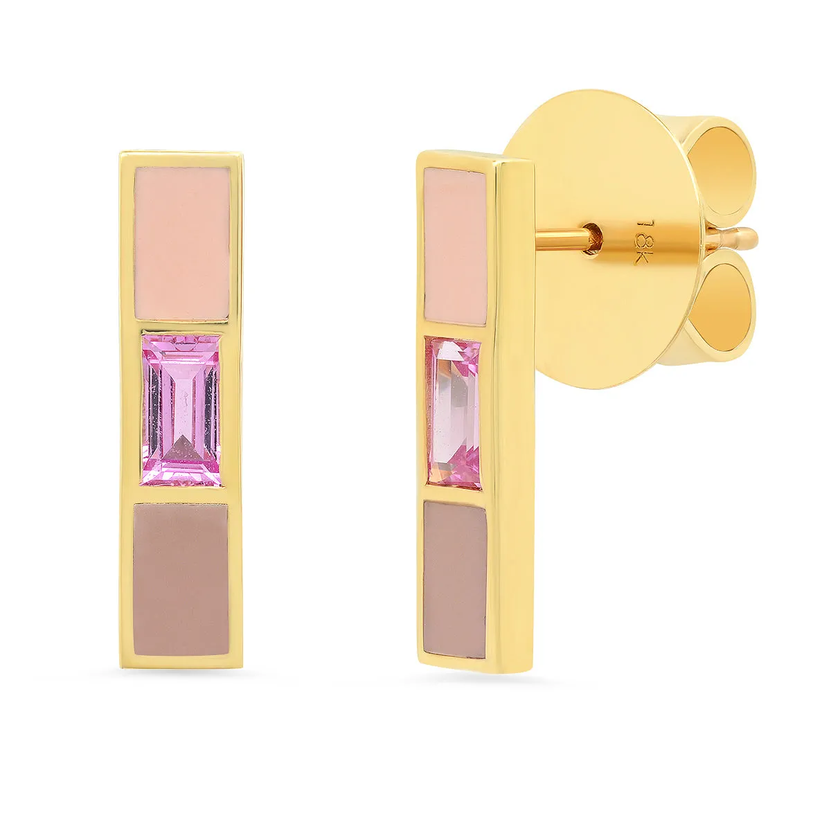 18K Channing Pink Sapphire Baguette Enamel Stick Earrings