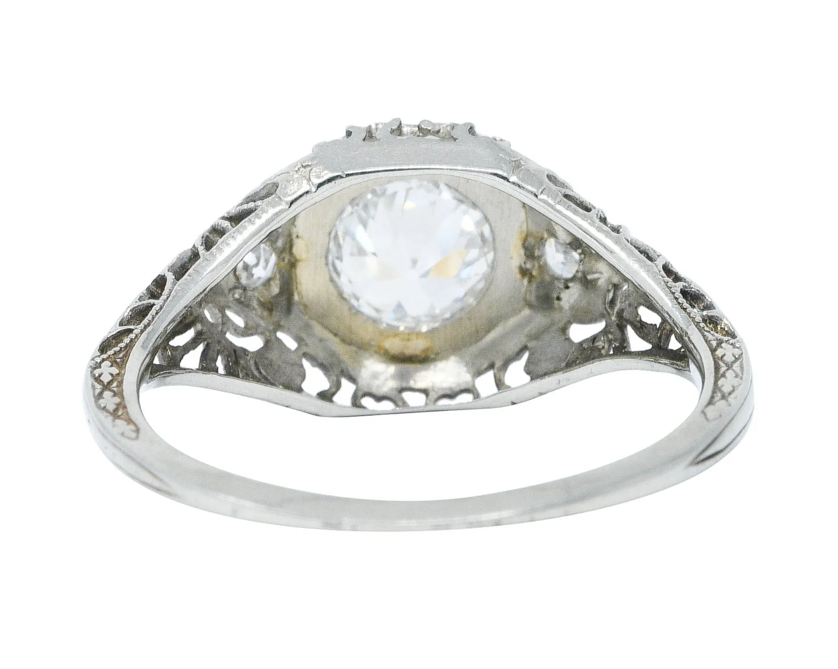 1920's Art Deco 0.57 CTW Diamond 18 Karat White Gold Bombe Engagement Ring