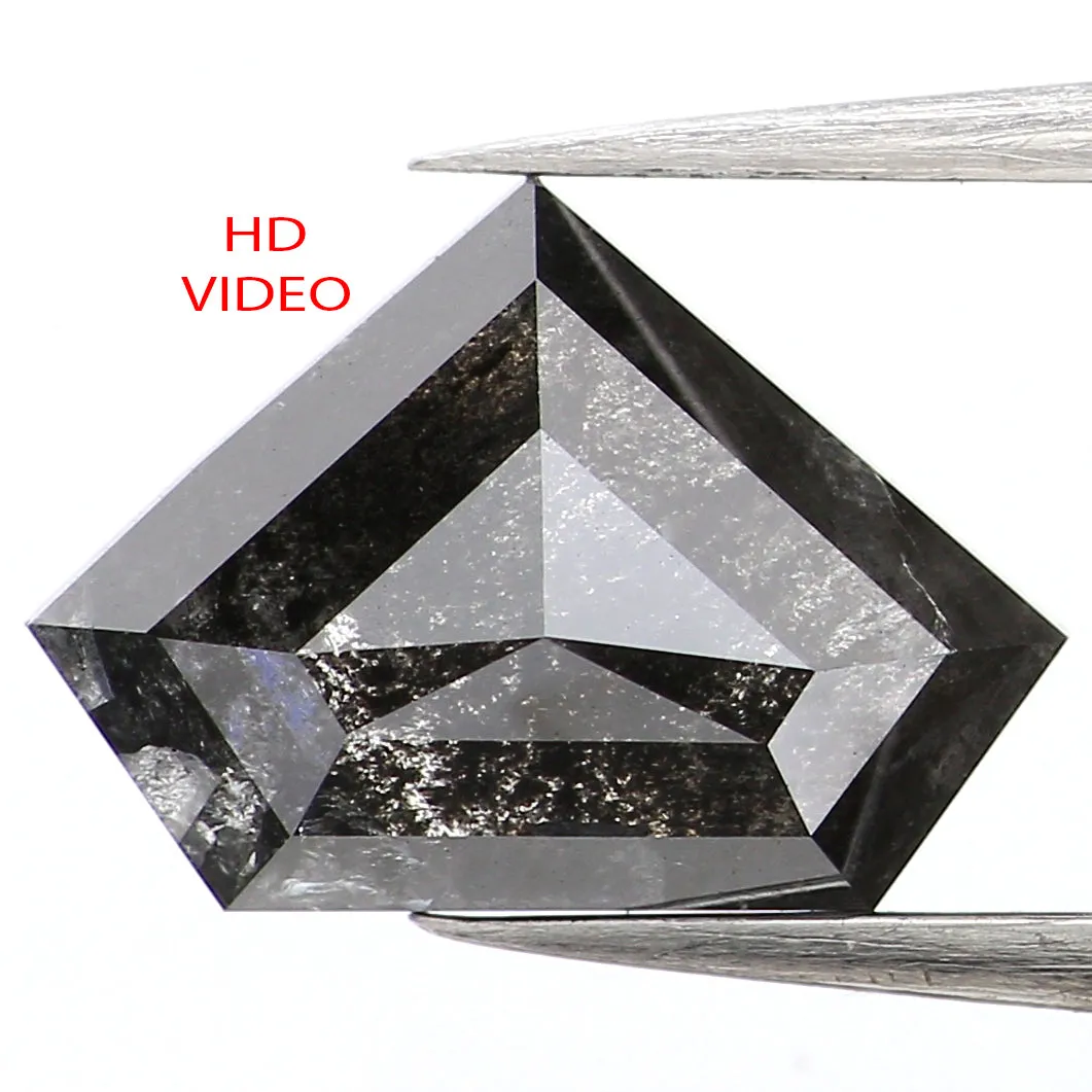 1.97 Ct Natural Loose Shield Shape Diamond Salt And Pepper Shield Cut Diamond 7.30 MM Black Gray Color Shield Shape Rose Cut Dia