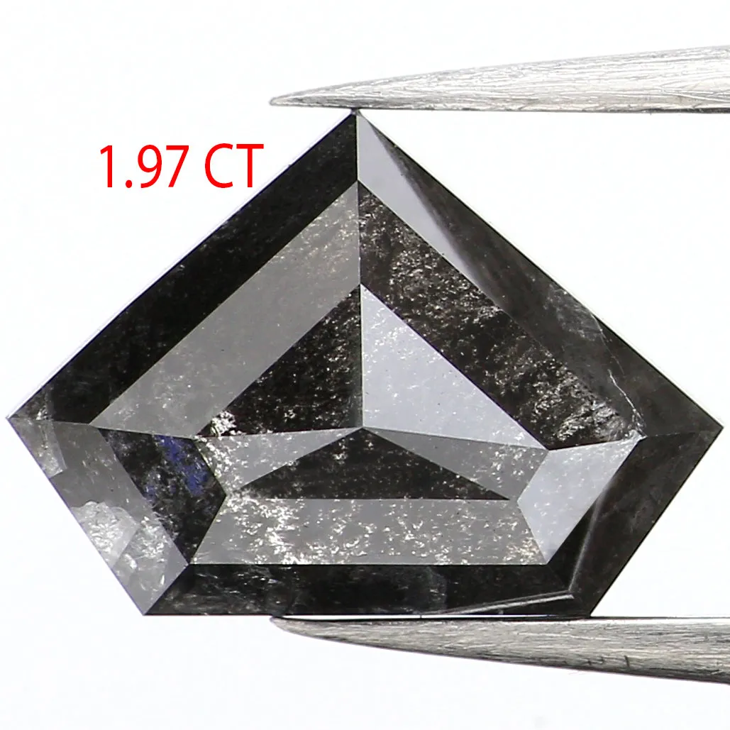 1.97 Ct Natural Loose Shield Shape Diamond Salt And Pepper Shield Cut Diamond 7.30 MM Black Gray Color Shield Shape Rose Cut Dia