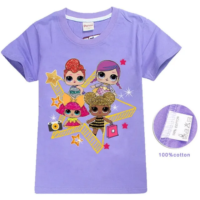 2018 NEW ARRIVAL Cute lol T Doll T-shirts Summer Top O-neck 100% Cotton Girls Clothes Kids tshirt Cartoon Teen Summer Clothing