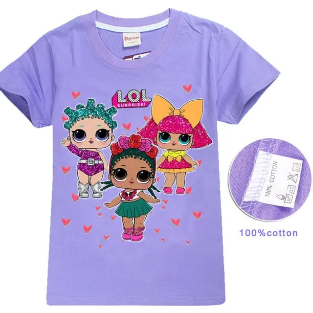 2018 NEW ARRIVAL Cute lol T Doll T-shirts Summer Top O-neck 100% Cotton Girls Clothes Kids tshirt Cartoon Teen Summer Clothing