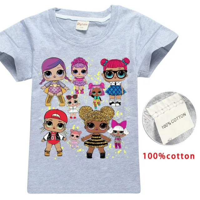 2018 NEW ARRIVAL Cute lol T Doll T-shirts Summer Top O-neck 100% Cotton Girls Clothes Kids tshirt Cartoon Teen Summer Clothing