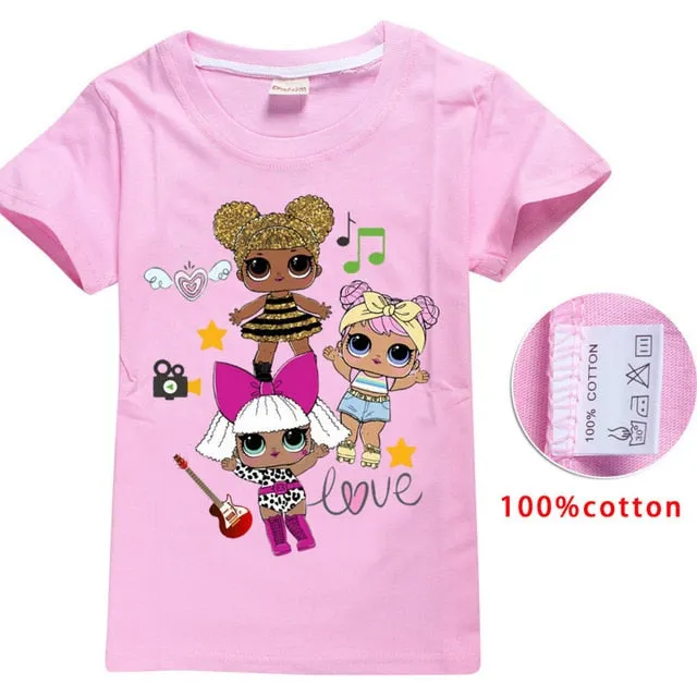 2018 NEW ARRIVAL Cute lol T Doll T-shirts Summer Top O-neck 100% Cotton Girls Clothes Kids tshirt Cartoon Teen Summer Clothing