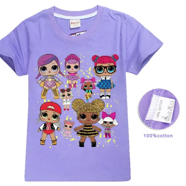 2018 NEW ARRIVAL Cute lol T Doll T-shirts Summer Top O-neck 100% Cotton Girls Clothes Kids tshirt Cartoon Teen Summer Clothing