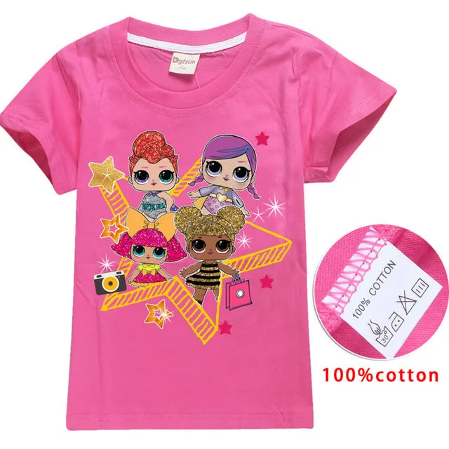 2018 NEW ARRIVAL Cute lol T Doll T-shirts Summer Top O-neck 100% Cotton Girls Clothes Kids tshirt Cartoon Teen Summer Clothing