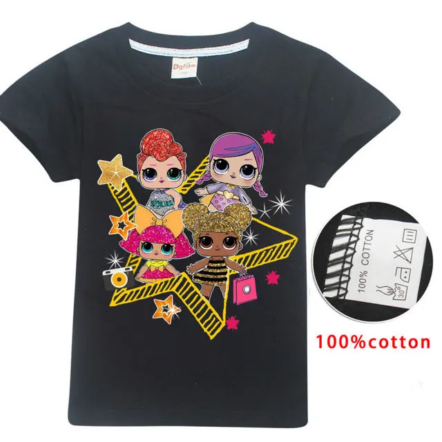 2018 NEW ARRIVAL Cute lol T Doll T-shirts Summer Top O-neck 100% Cotton Girls Clothes Kids tshirt Cartoon Teen Summer Clothing