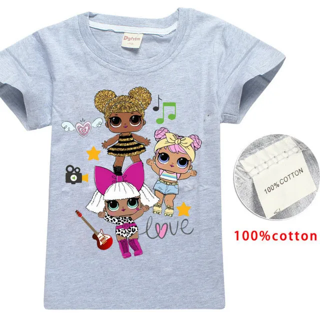 2018 NEW ARRIVAL Cute lol T Doll T-shirts Summer Top O-neck 100% Cotton Girls Clothes Kids tshirt Cartoon Teen Summer Clothing