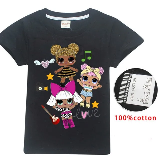 2018 NEW ARRIVAL Cute lol T Doll T-shirts Summer Top O-neck 100% Cotton Girls Clothes Kids tshirt Cartoon Teen Summer Clothing