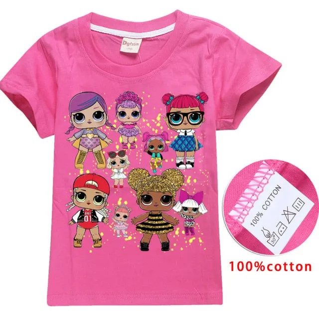 2018 NEW ARRIVAL Cute lol T Doll T-shirts Summer Top O-neck 100% Cotton Girls Clothes Kids tshirt Cartoon Teen Summer Clothing