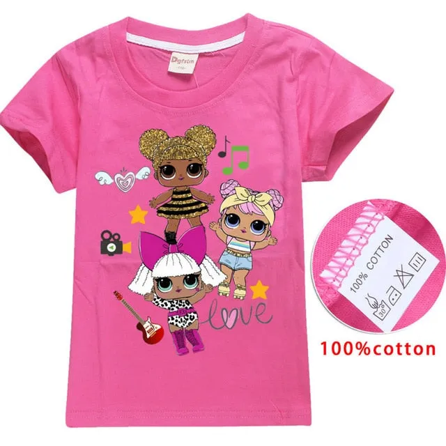 2018 NEW ARRIVAL Cute lol T Doll T-shirts Summer Top O-neck 100% Cotton Girls Clothes Kids tshirt Cartoon Teen Summer Clothing