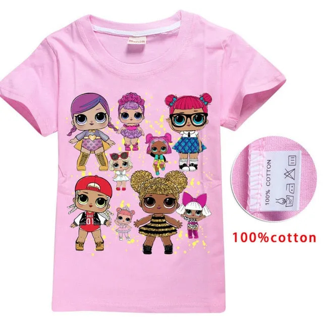 2018 NEW ARRIVAL Cute lol T Doll T-shirts Summer Top O-neck 100% Cotton Girls Clothes Kids tshirt Cartoon Teen Summer Clothing