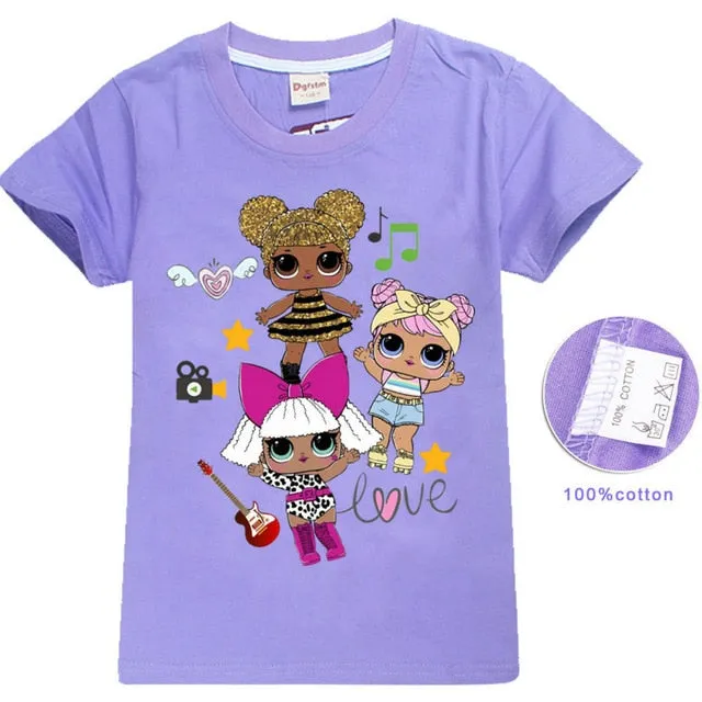 2018 NEW ARRIVAL Cute lol T Doll T-shirts Summer Top O-neck 100% Cotton Girls Clothes Kids tshirt Cartoon Teen Summer Clothing