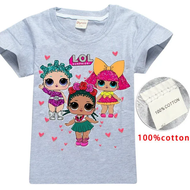 2018 NEW ARRIVAL Cute lol T Doll T-shirts Summer Top O-neck 100% Cotton Girls Clothes Kids tshirt Cartoon Teen Summer Clothing