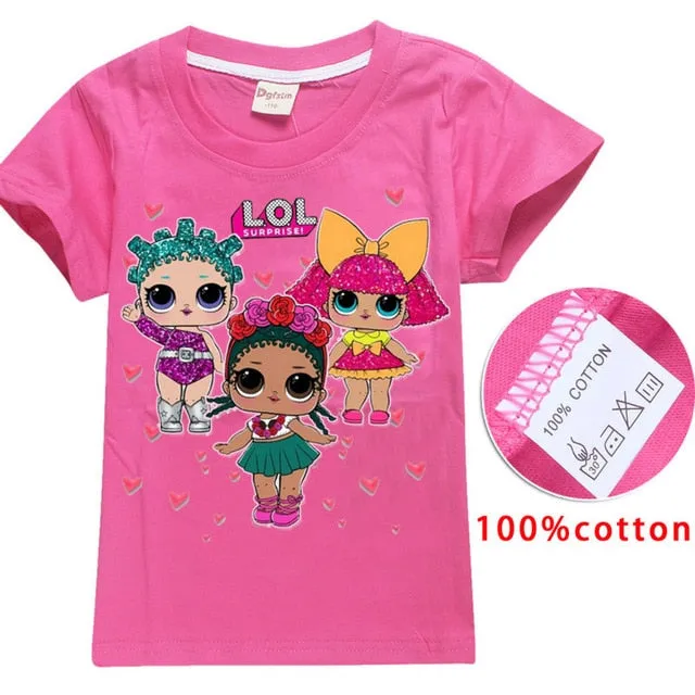 2018 NEW ARRIVAL Cute lol T Doll T-shirts Summer Top O-neck 100% Cotton Girls Clothes Kids tshirt Cartoon Teen Summer Clothing