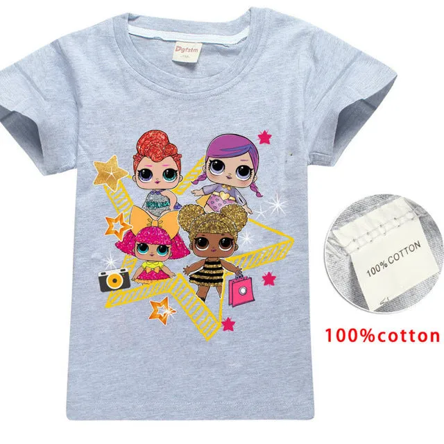 2018 NEW ARRIVAL Cute lol T Doll T-shirts Summer Top O-neck 100% Cotton Girls Clothes Kids tshirt Cartoon Teen Summer Clothing