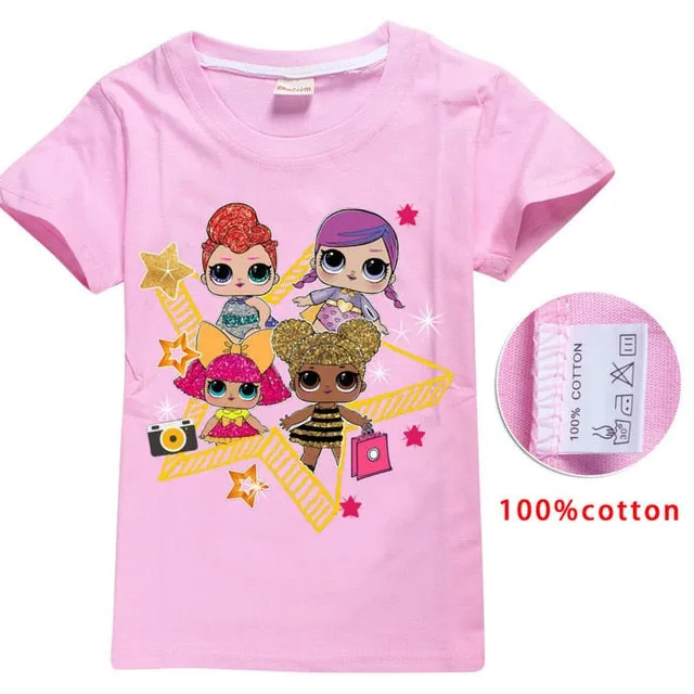 2018 NEW ARRIVAL Cute lol T Doll T-shirts Summer Top O-neck 100% Cotton Girls Clothes Kids tshirt Cartoon Teen Summer Clothing