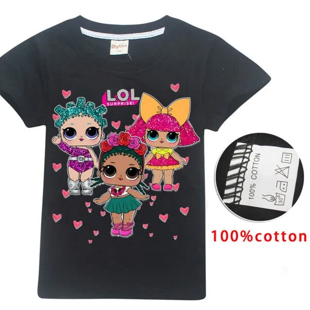 2018 NEW ARRIVAL Cute lol T Doll T-shirts Summer Top O-neck 100% Cotton Girls Clothes Kids tshirt Cartoon Teen Summer Clothing