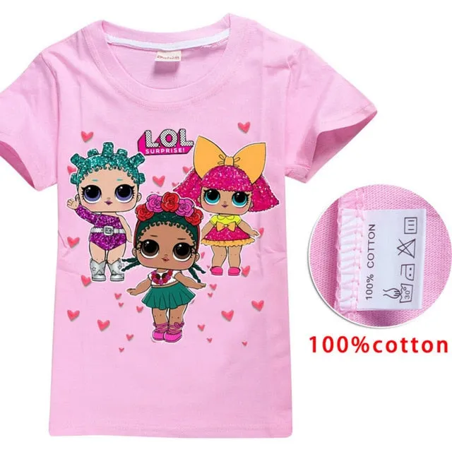 2018 NEW ARRIVAL Cute lol T Doll T-shirts Summer Top O-neck 100% Cotton Girls Clothes Kids tshirt Cartoon Teen Summer Clothing