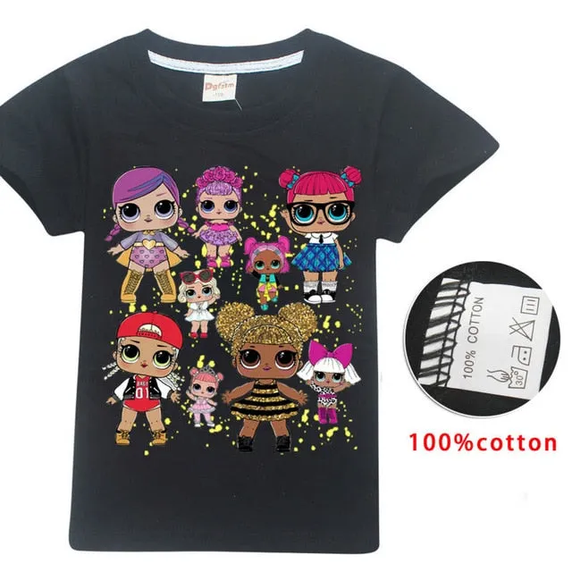 2018 NEW ARRIVAL Cute lol T Doll T-shirts Summer Top O-neck 100% Cotton Girls Clothes Kids tshirt Cartoon Teen Summer Clothing