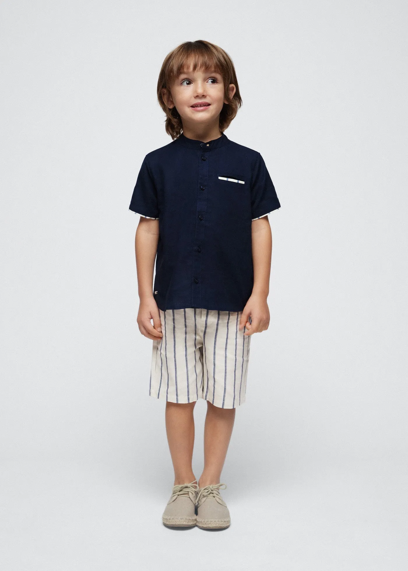 3283 - Linen suiting bermuda set for boy - Stone