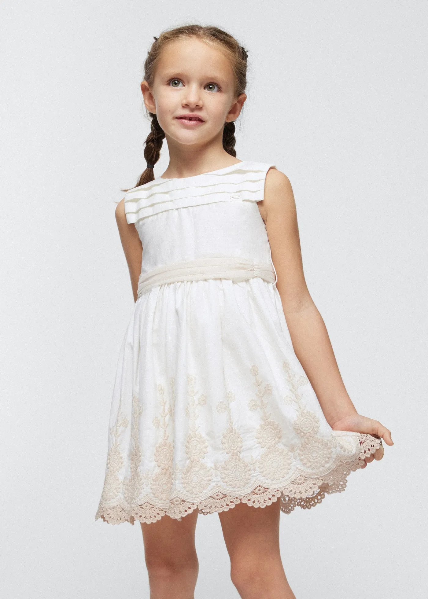 3917 - Embroidered dress for girl - Natural