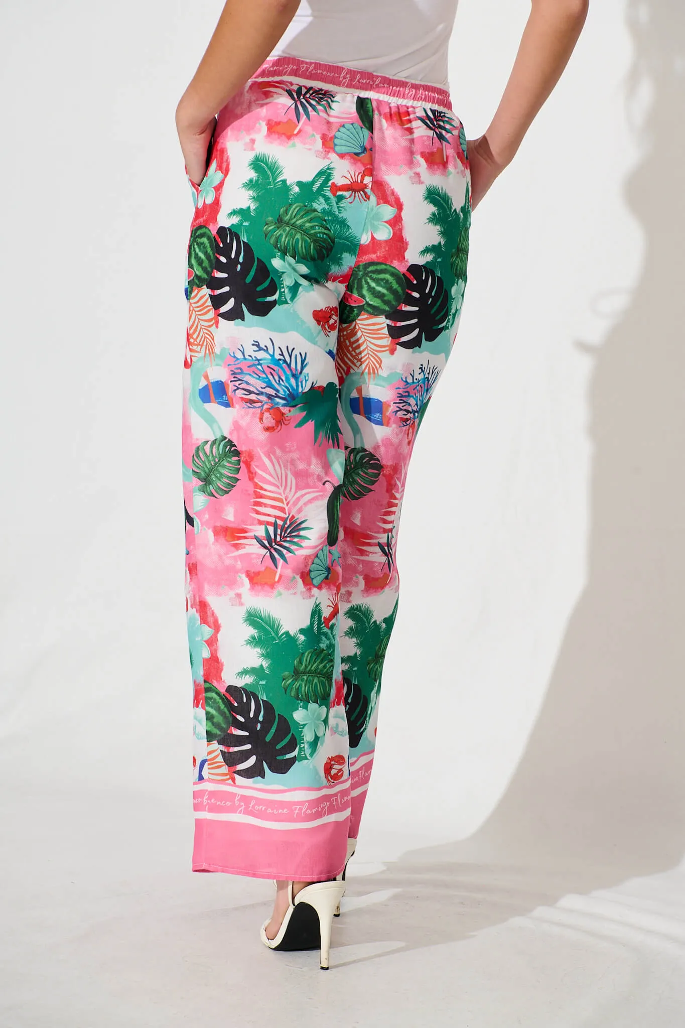 Alejandra Pant In Pink Multi Tropical Linen Blend