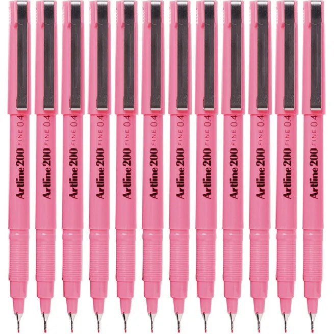 Artline 200 Fineliner Felt Tip Pen 0.4mm Pink Box 12