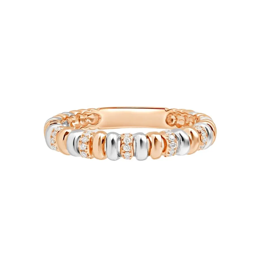 Beaded Diamond Eternity Ring in Solid 14k Two-Tone White and Rose Gold