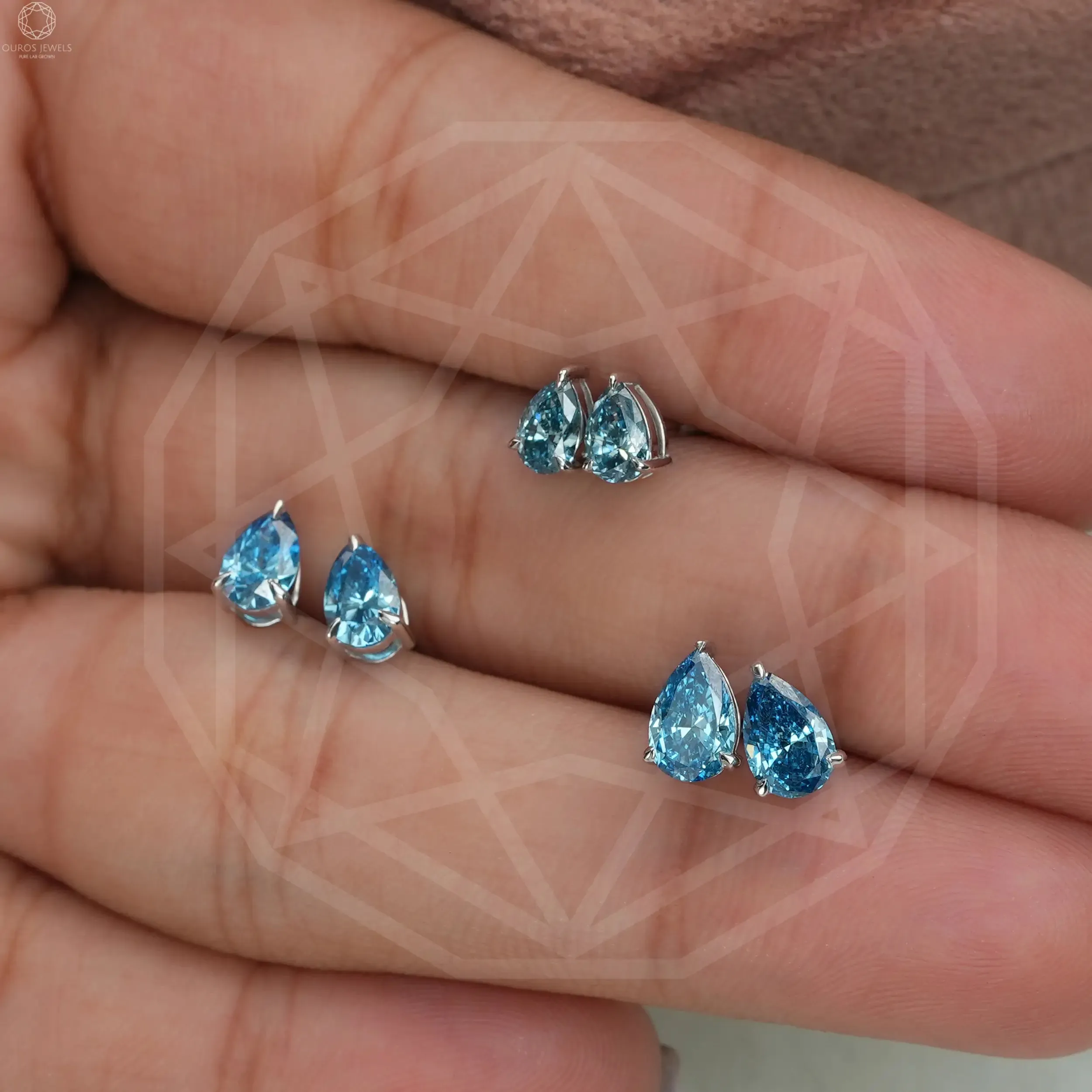 Blue Pear Lab Diamond Stud Earrings