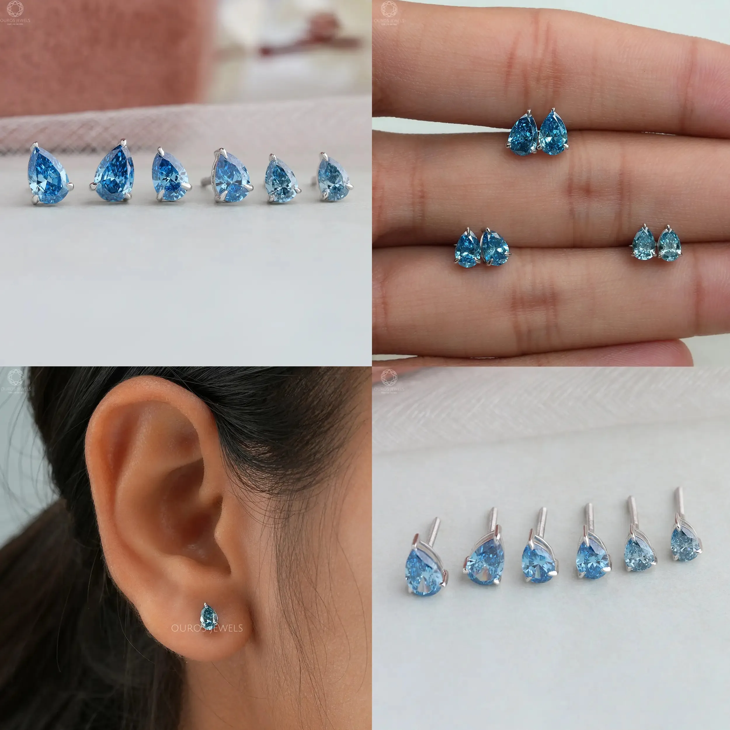 Blue Pear Lab Diamond Stud Earrings