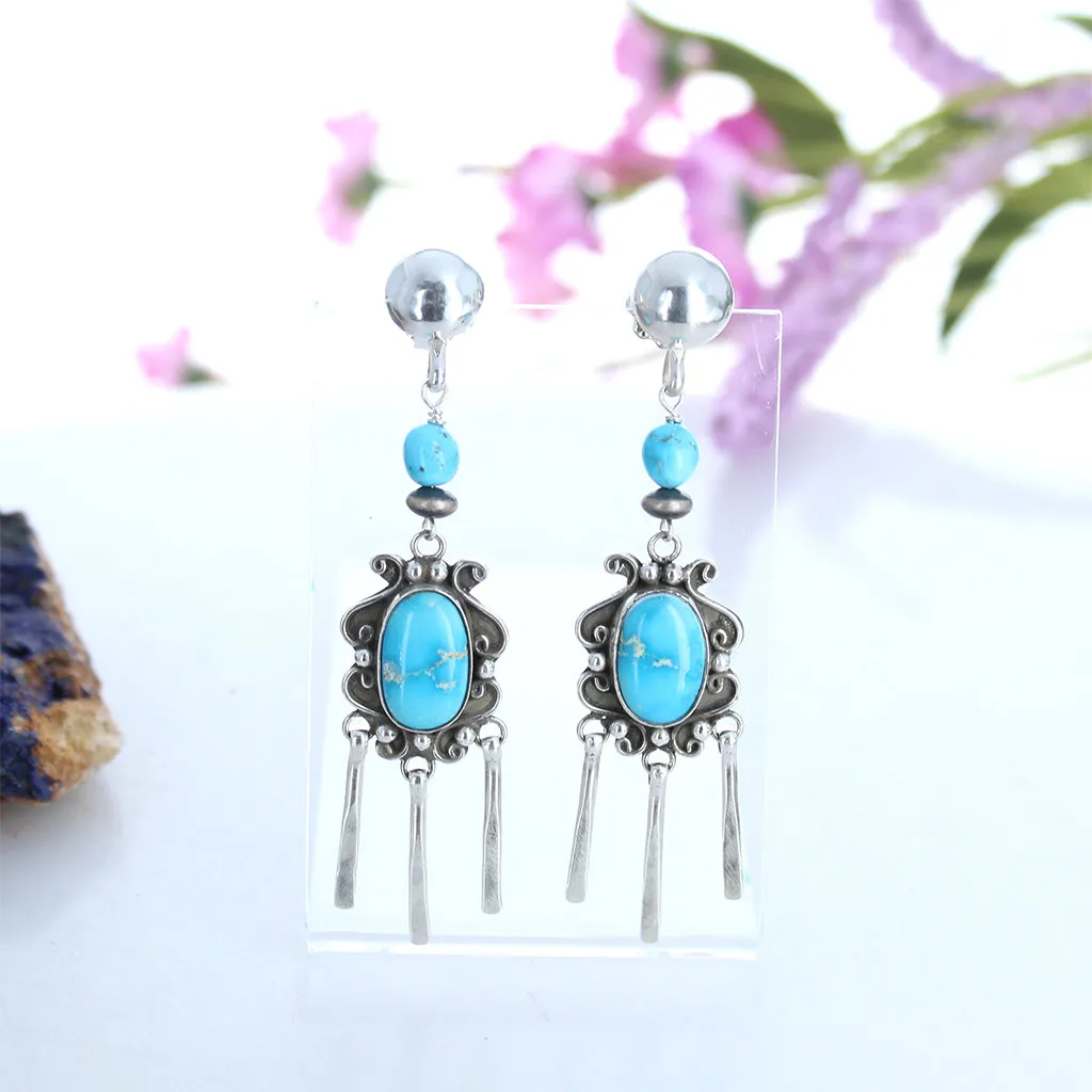 Blue Ridge Nevada Turquoise Earrings Scroll Design Dangles