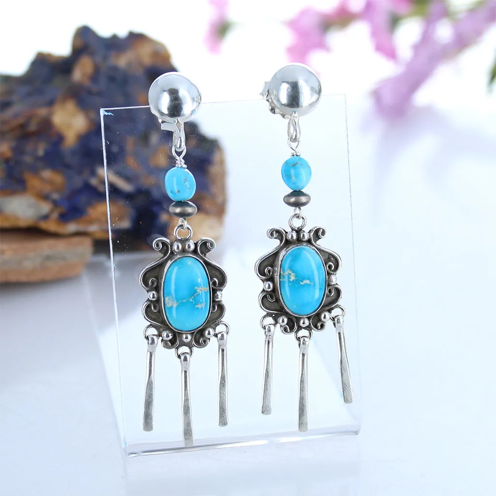 Blue Ridge Nevada Turquoise Earrings Scroll Design Dangles