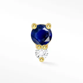 Blue Sapphire & Diamond Flat back Earring 14k Yellow Gold