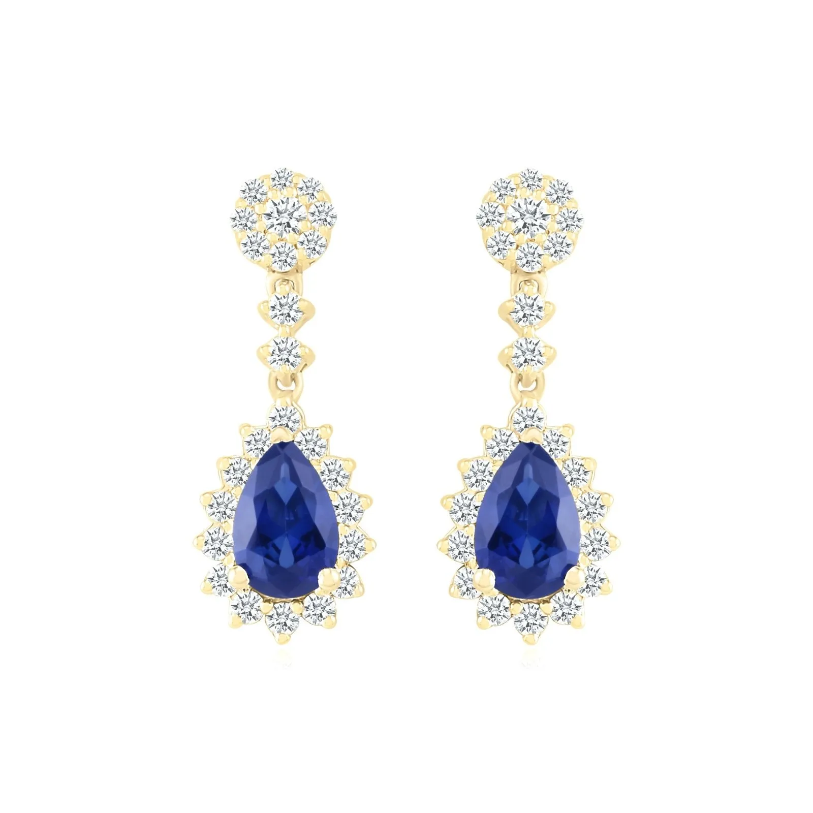 Blue Sapphire Dangle Earrings with White Sapphire Halo