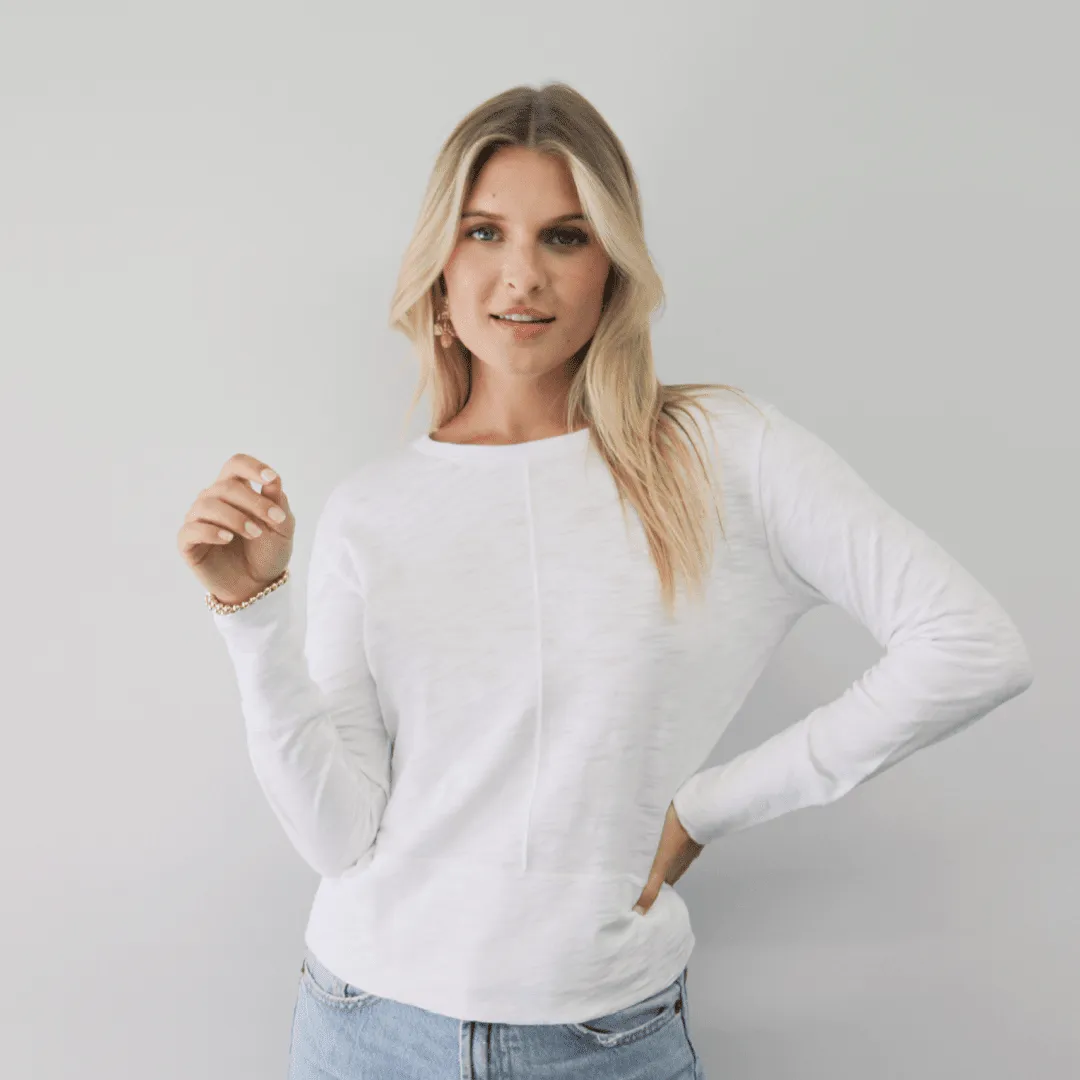 Celia Perfect Length Tee in White - Long Sleeve