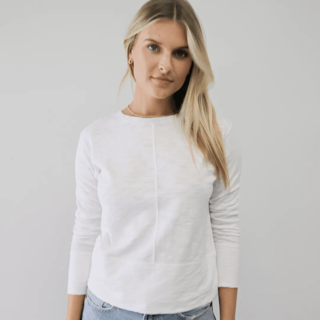 Celia Perfect Length Tee in White - Long Sleeve