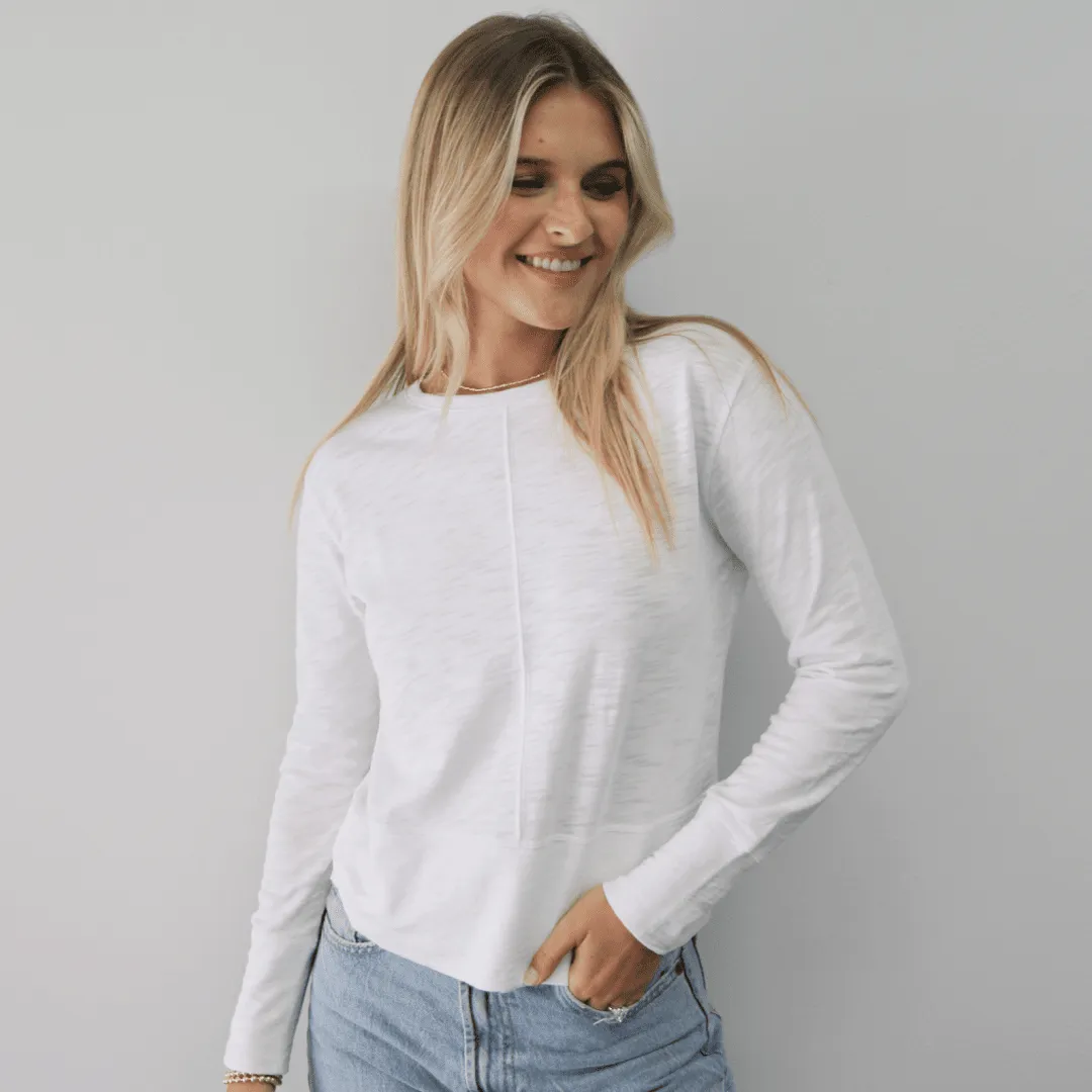 Celia Perfect Length Tee in White - Long Sleeve