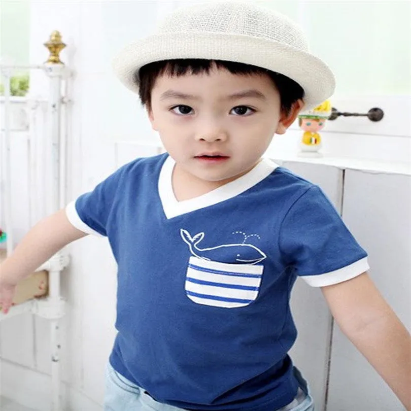 Children's Boy T-shirt Delicate Dolphin Pattern Cotton Short-sleeved T-shirts Outwear Kids Clothes SM6