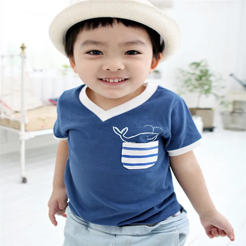 Children's Boy T-shirt Delicate Dolphin Pattern Cotton Short-sleeved T-shirts Outwear Kids Clothes SM6