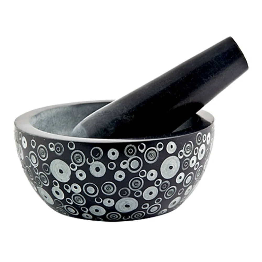 Cosmos Design Carved Black Soapstone Mortar & Pestle 5 x 2