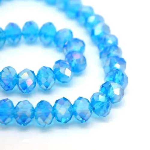 Crystal Glass Beads, Rondelle, Faceted, AB, Aqua Blue, 8mm