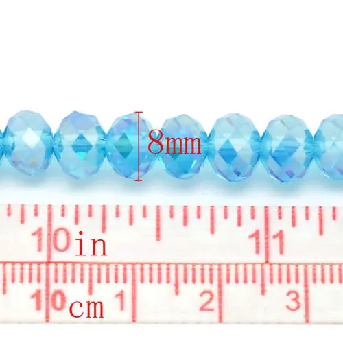 Crystal Glass Beads, Rondelle, Faceted, AB, Aqua Blue, 8mm